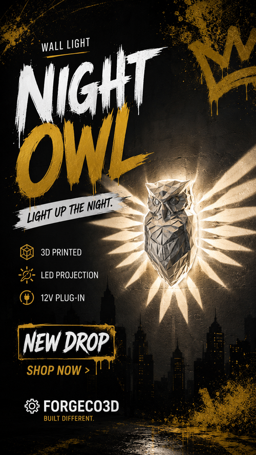 Night Owl LED Wall Light – 3D Printed Owl Sconce